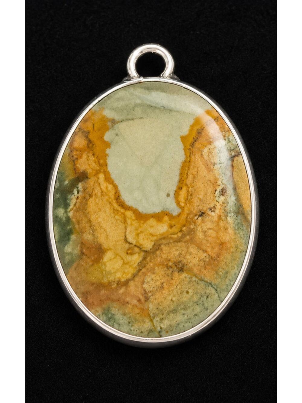 Vintage RH Sterling Silver Picture Jasper Pendant Large Scenic Stone Artisan